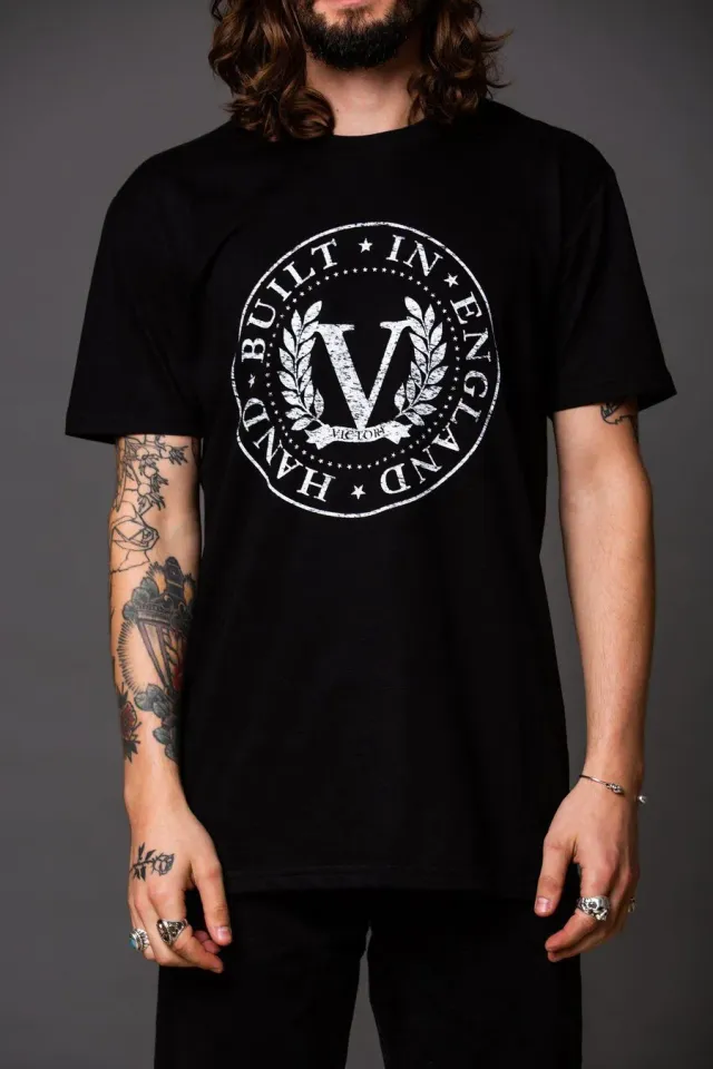 Victory Logo t-skjorte svart hvit stamp
