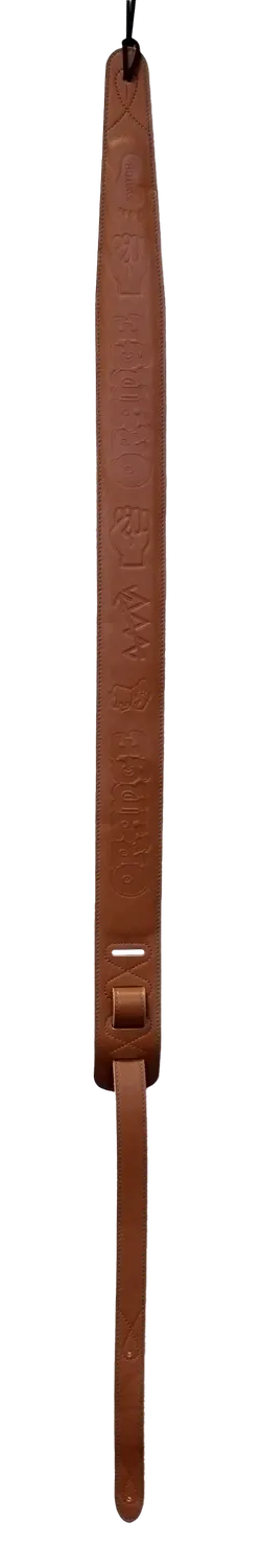Orange Leather Guitar Strap gitarreim brun lær hieroglyf